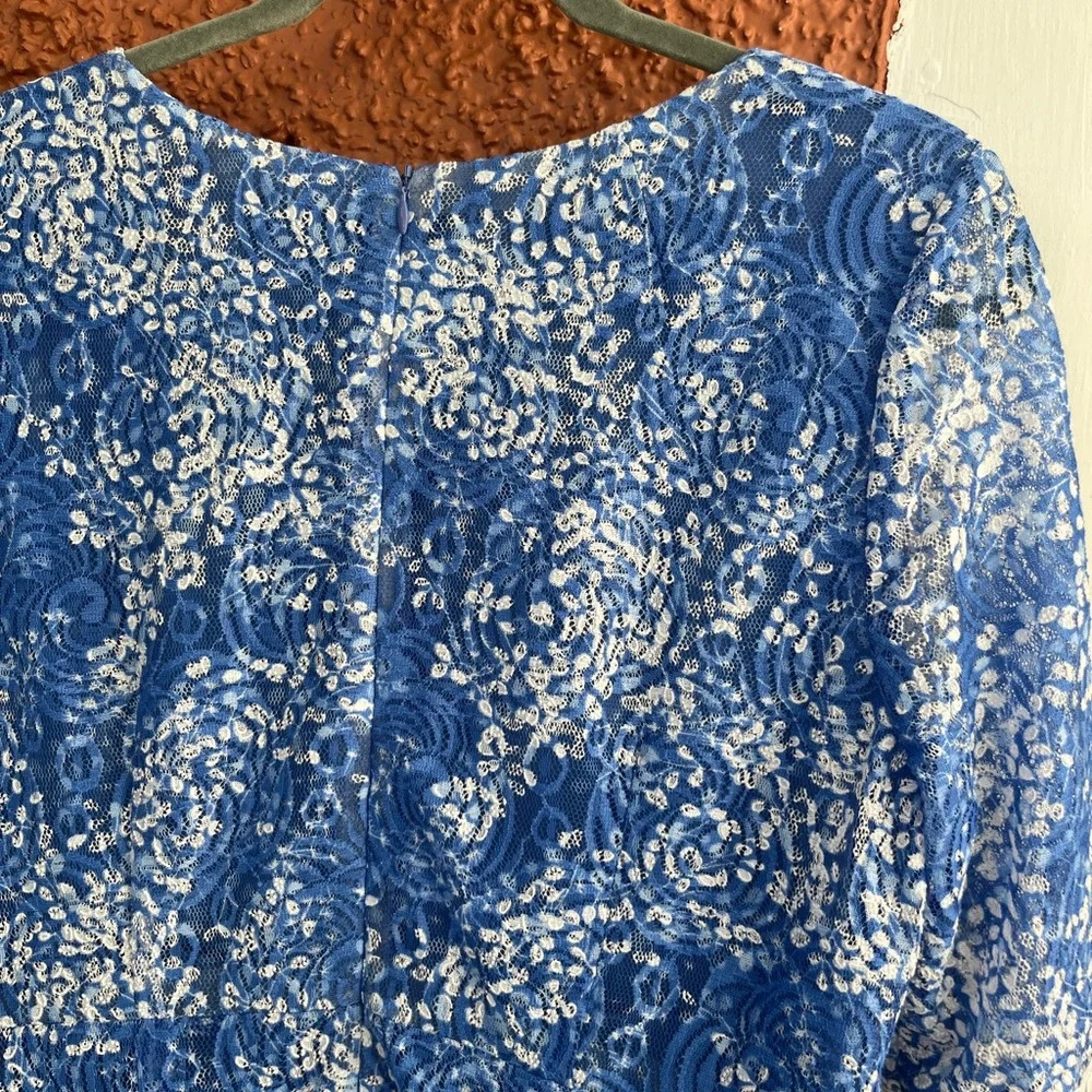 Rabbit Rabbit Rabbit Designs Knee Length Lace White/Blue Dress Size 12 - Picture 7 of 7